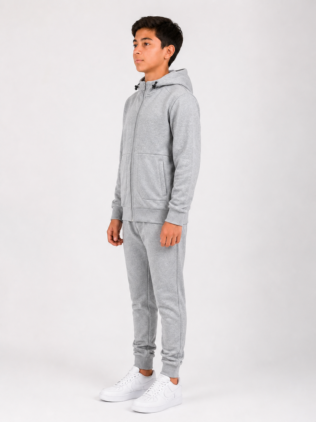 Unisex Çocuk Pamuklu Kapüşonlu Eşofman Takımı 26109 -Gri Melanj