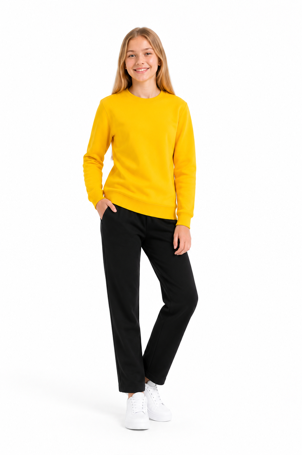 Unisex Çocuk Şardonlu Bisiklet Yaka Eşofman Takımı Sarı-301