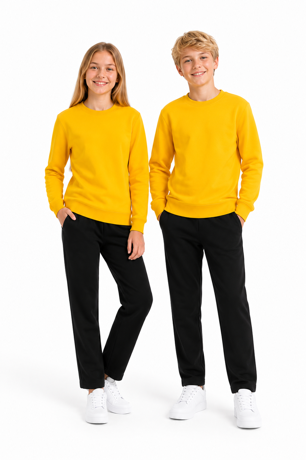 Unisex Çocuk Şardonlu Bisiklet Yaka Eşofman Takımı Sarı-301