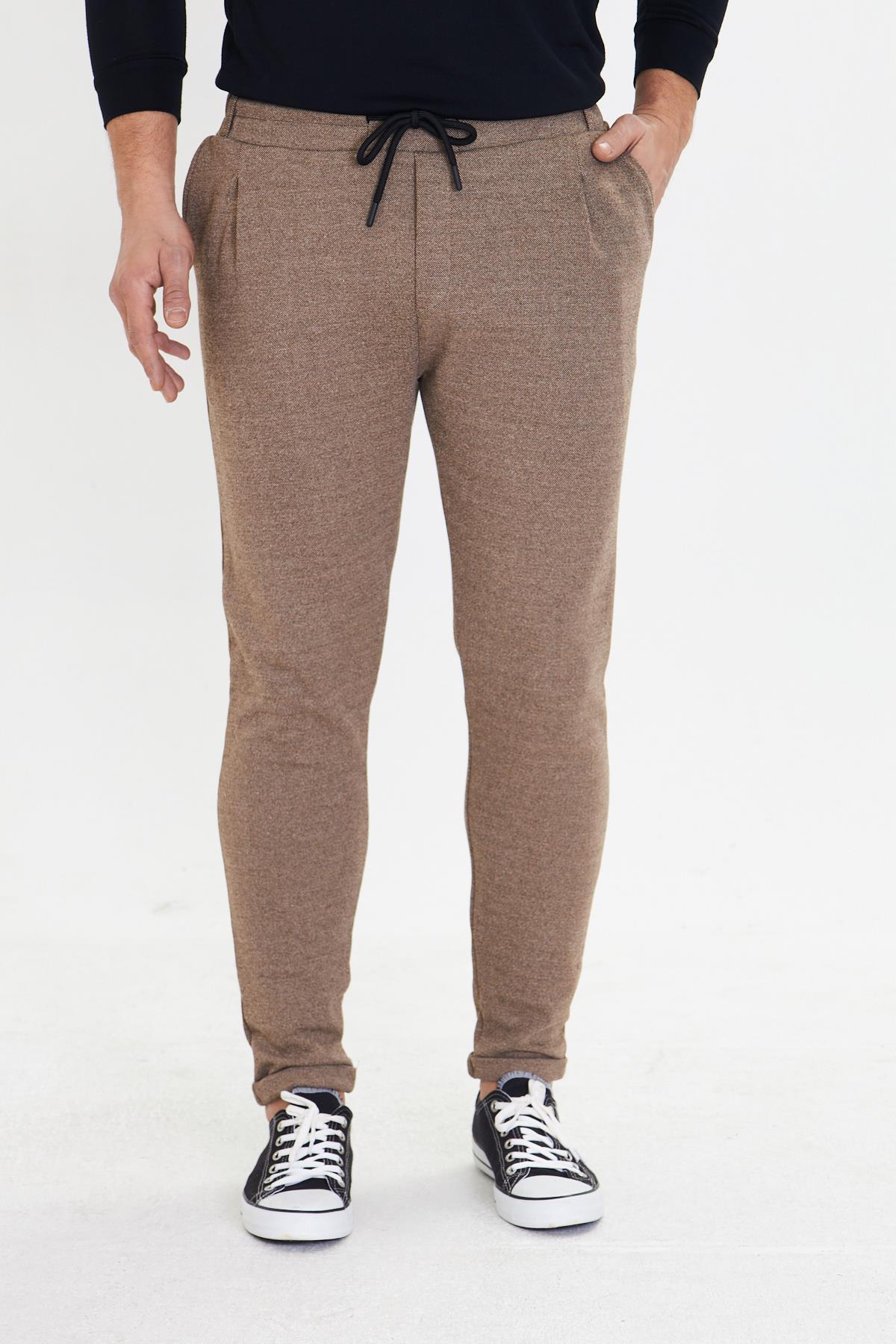 Erkek Polycotton Esnek Jogger Pantalon Kahve 5801-K