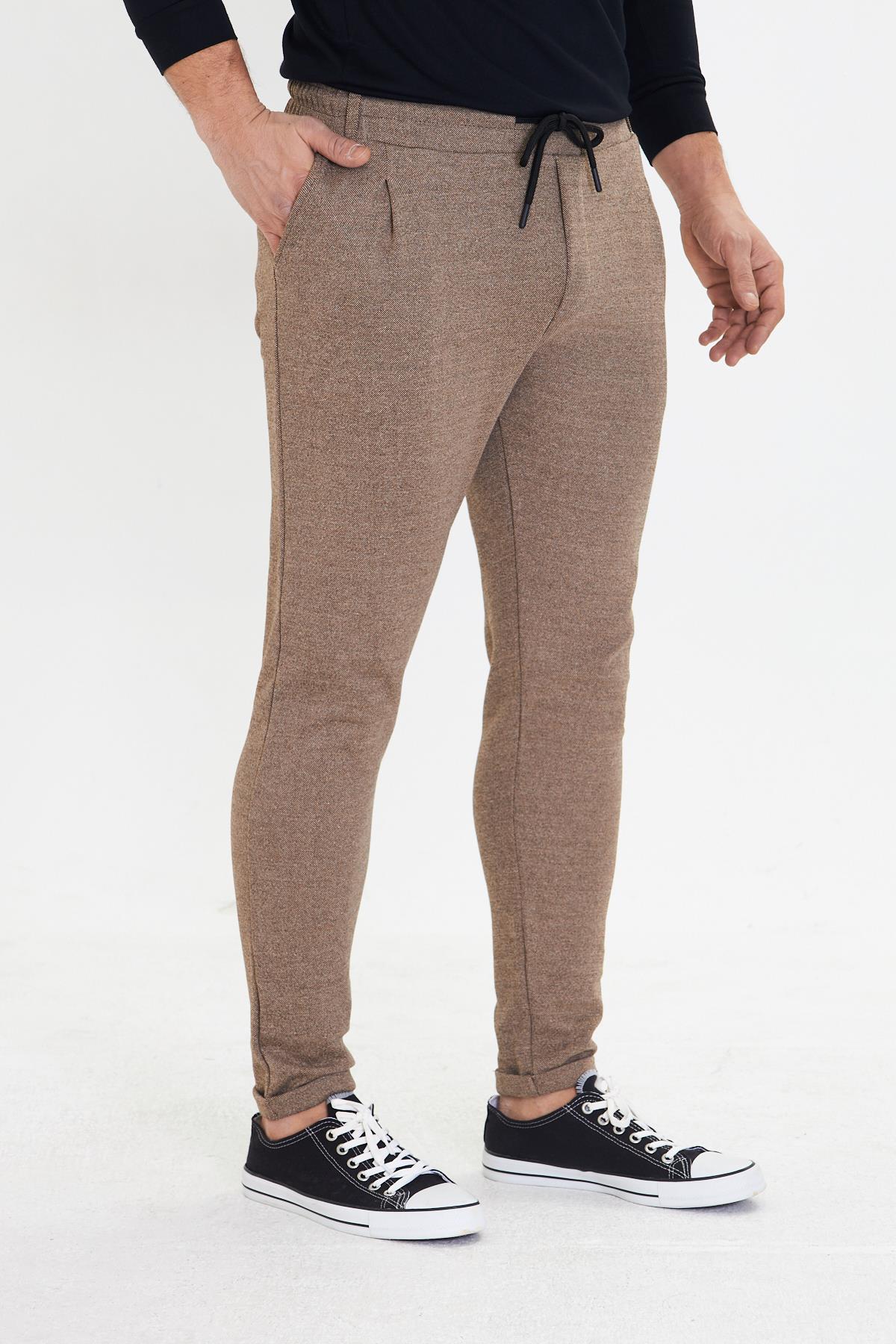 Erkek Polycotton Esnek Jogger Pantalon Kahve 5801-K