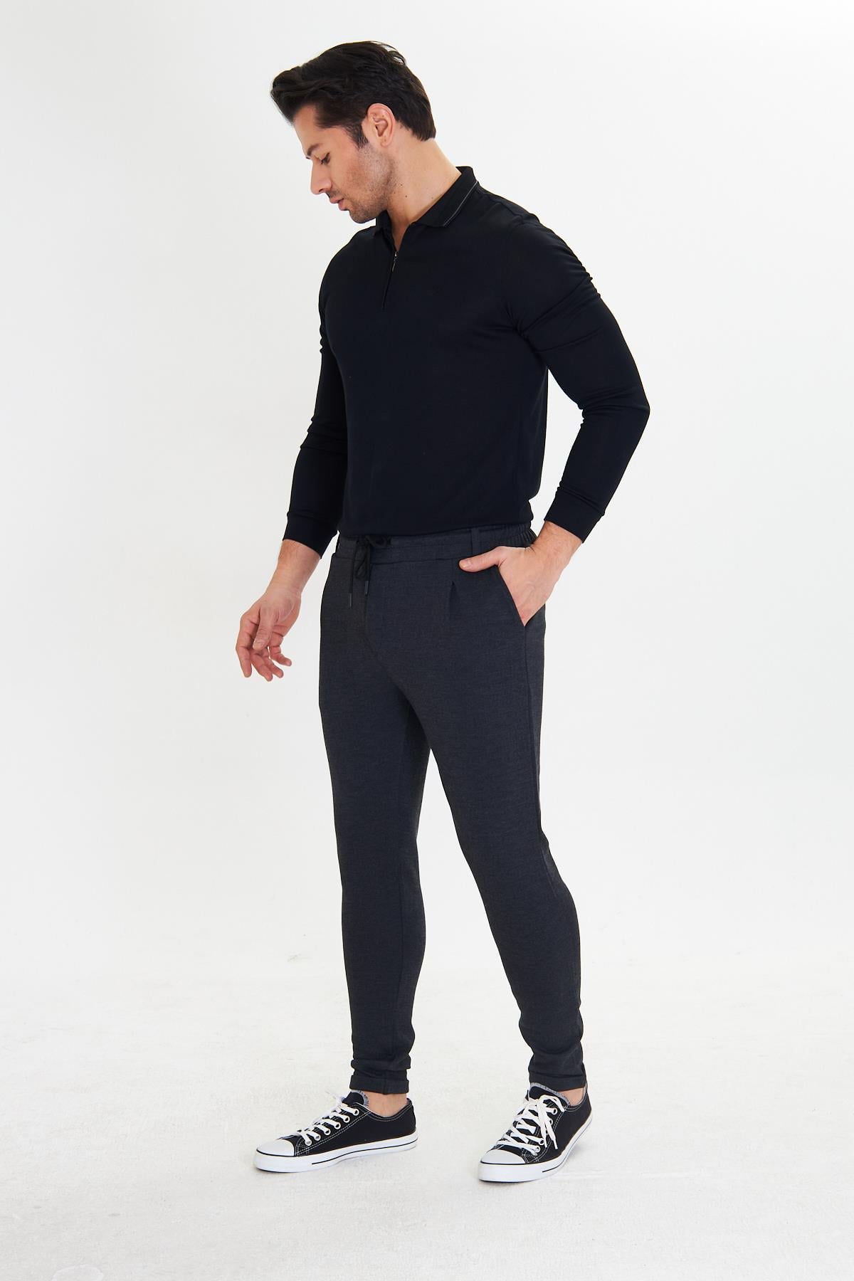 Erkek Polycotton Jogger Pantalon Siyah 5801-S