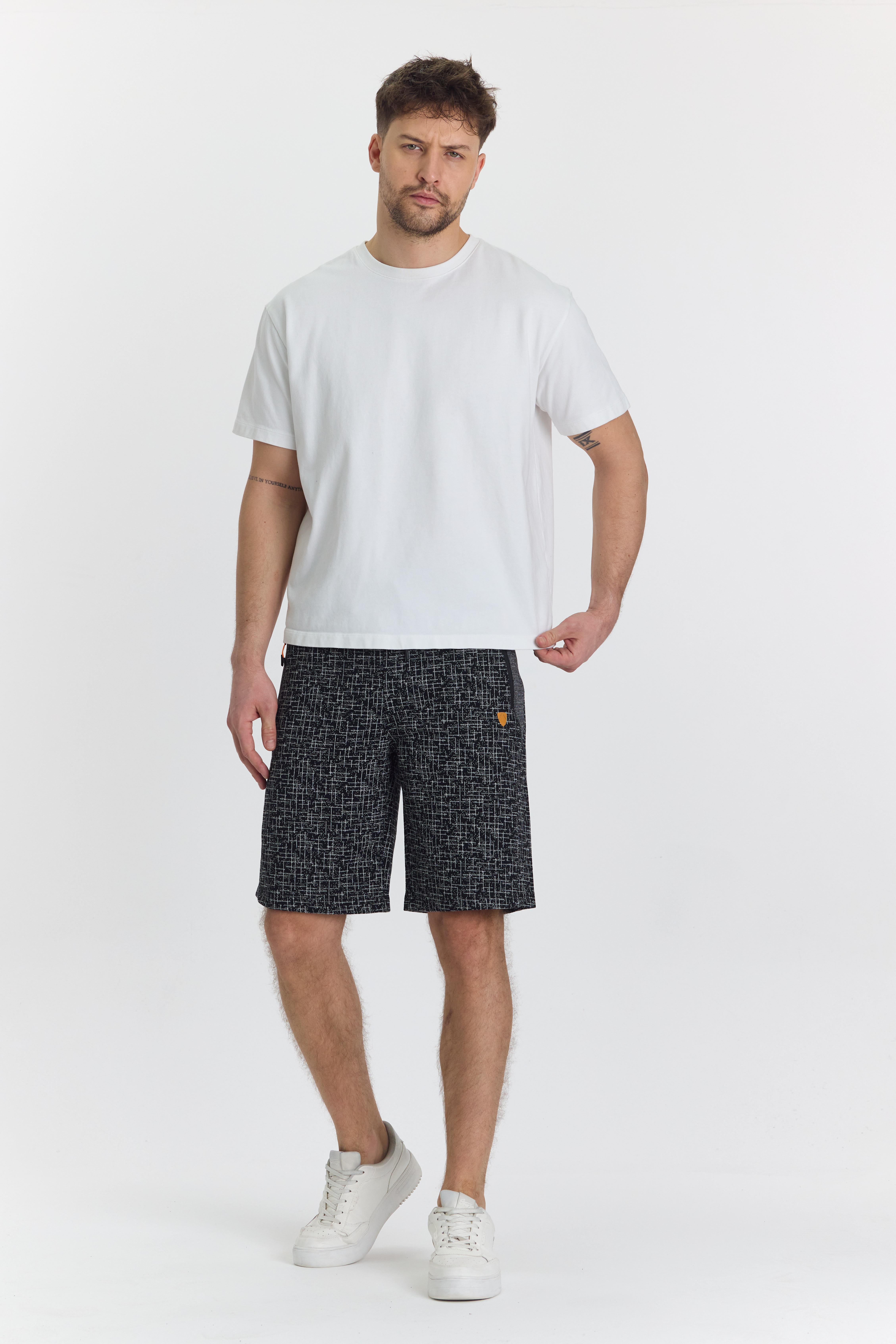 Erkek Polycotton Baskılı Şort Siyah 6047-S