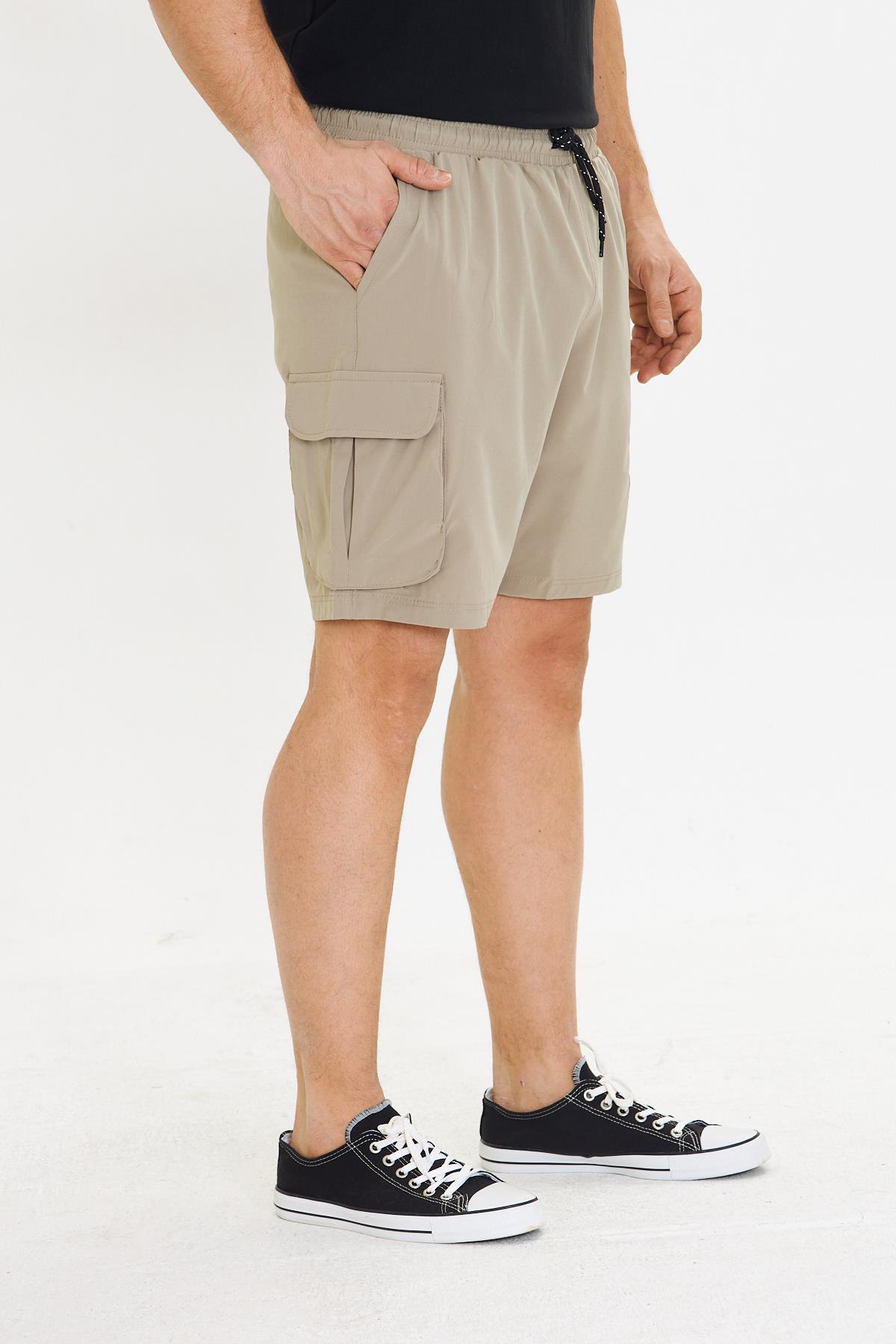 Erkek StretchFit Kargo Cepli Esnek Şort bej 6040-B