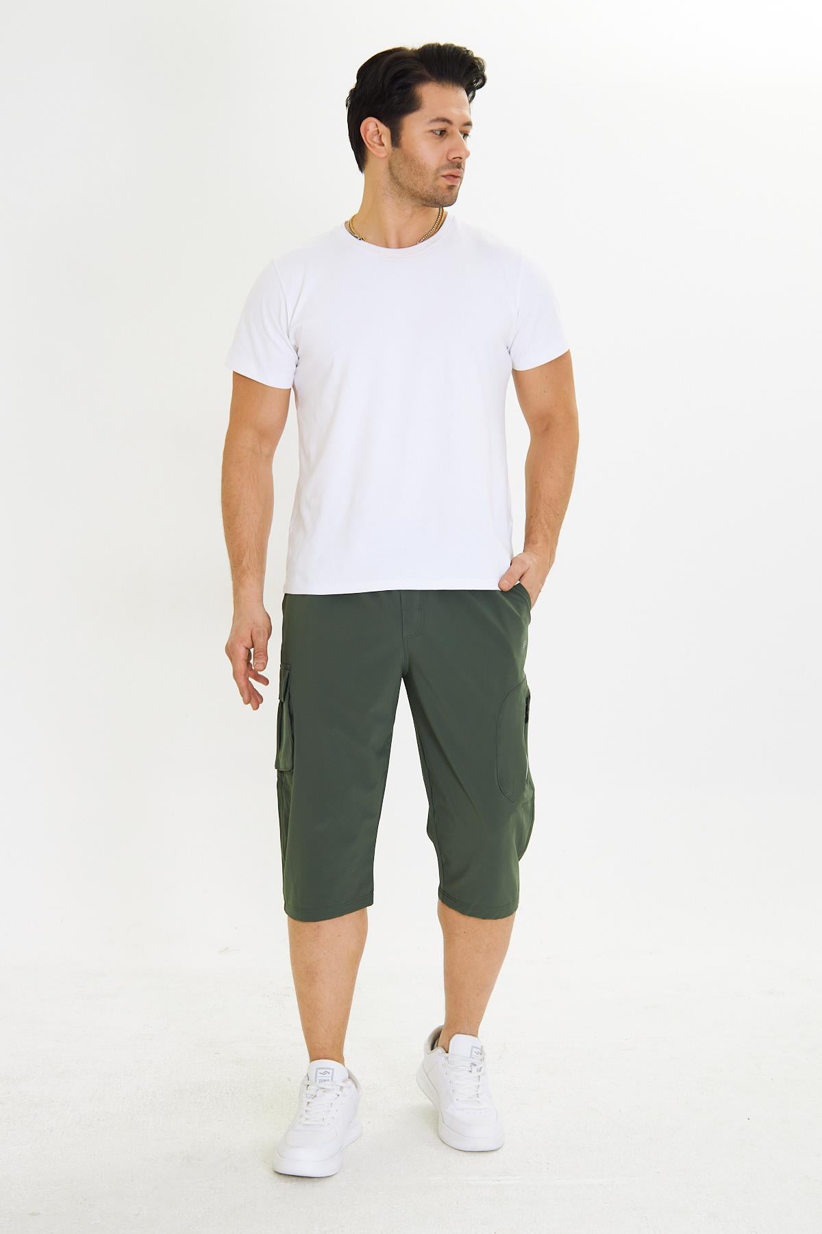 Erkek StretchFit Kargo Cepli Esnek Kapri Haki 6035-H
