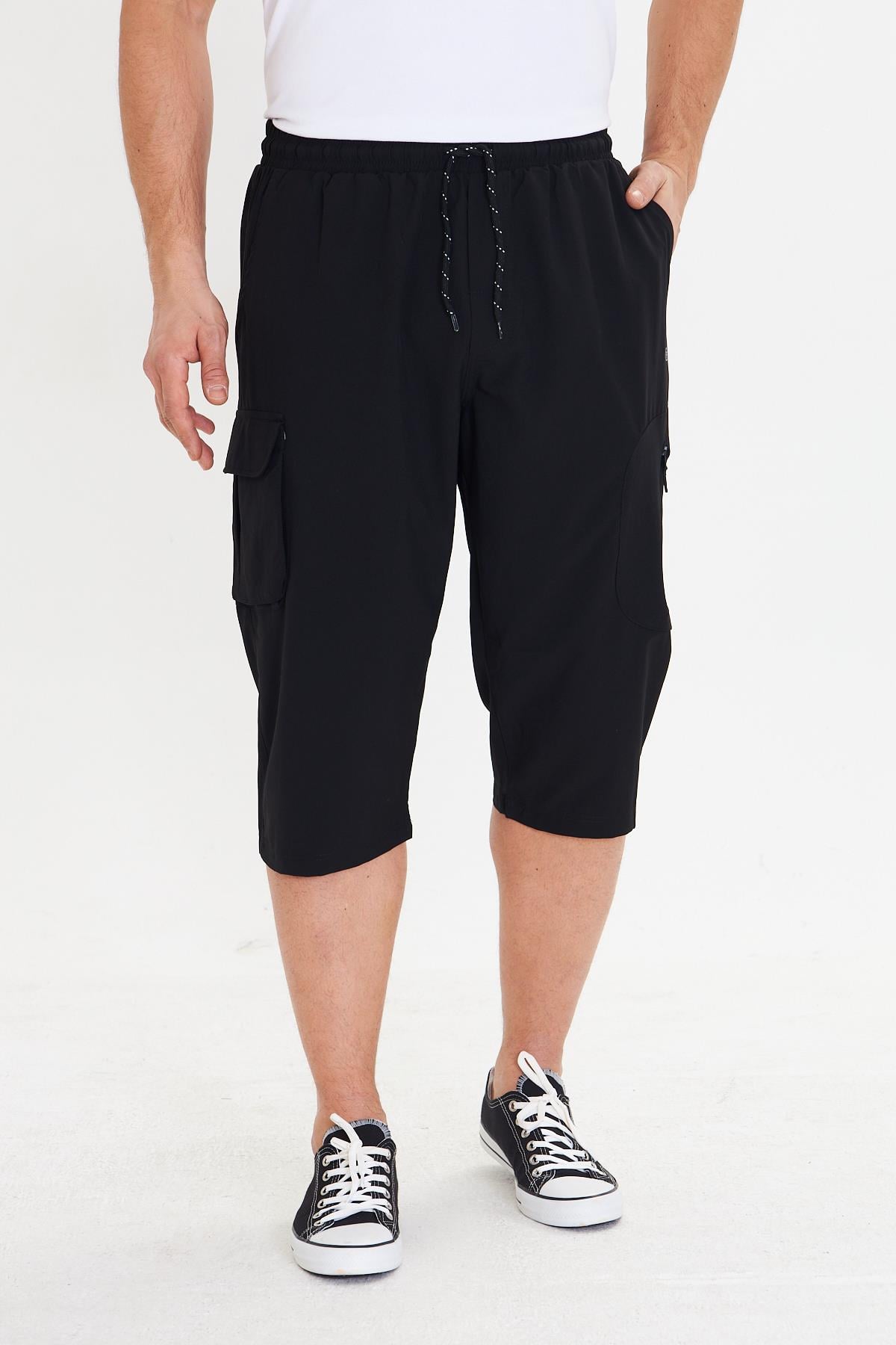 Erkek StretchFit Kargo Cepli Esnek Kapri Siyah 6035-S