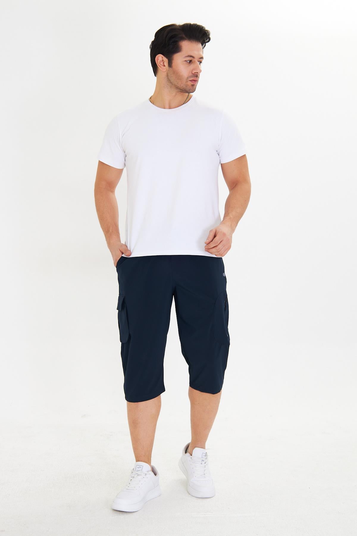 Erkek StretchFit Kargo Cepli Esnek Kapri Lacivert 6035-L