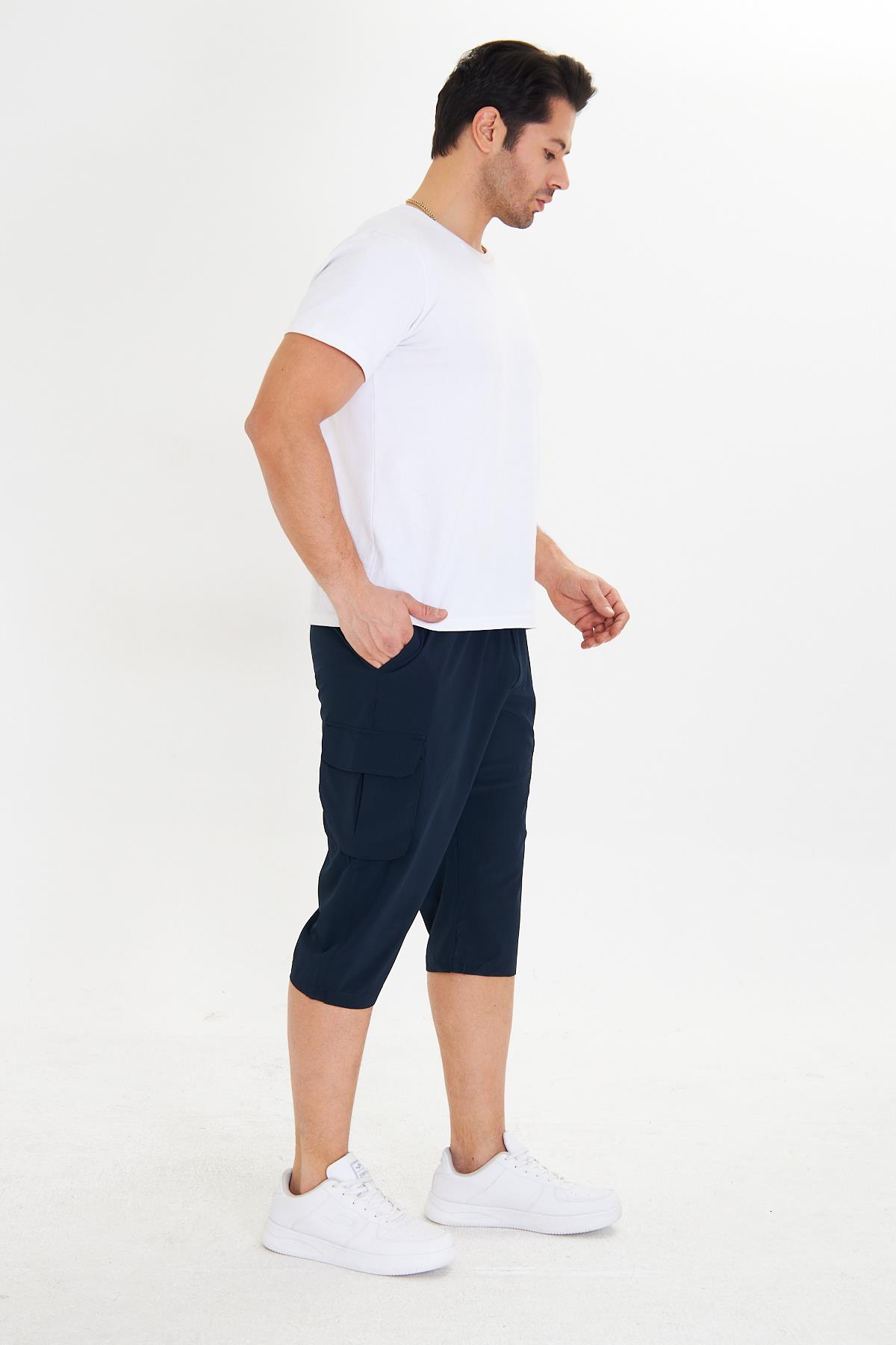 Erkek StretchFit Kargo Cepli Esnek Kapri Lacivert 6035-L