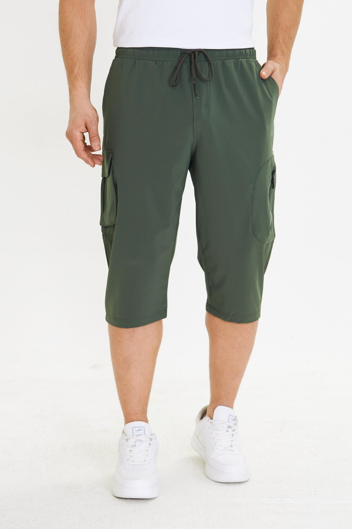 Erkek StretchFit Kargo Cepli Esnek Kapri Haki 6035-H