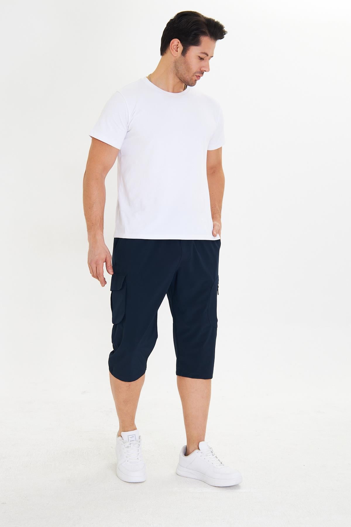 Erkek StretchFit Kargo Cepli Esnek Kapri Lacivert 6035-L