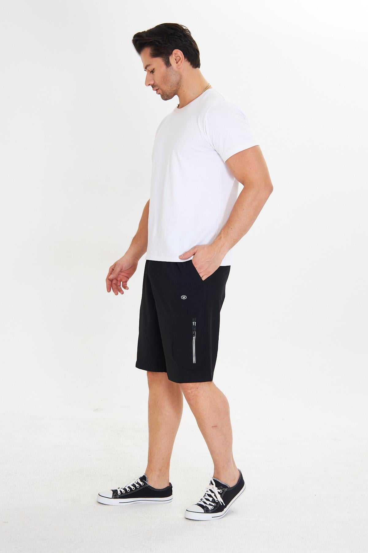 Erkek StretchFit Kargo Cepli Esnek Şort Siyah 6040-S