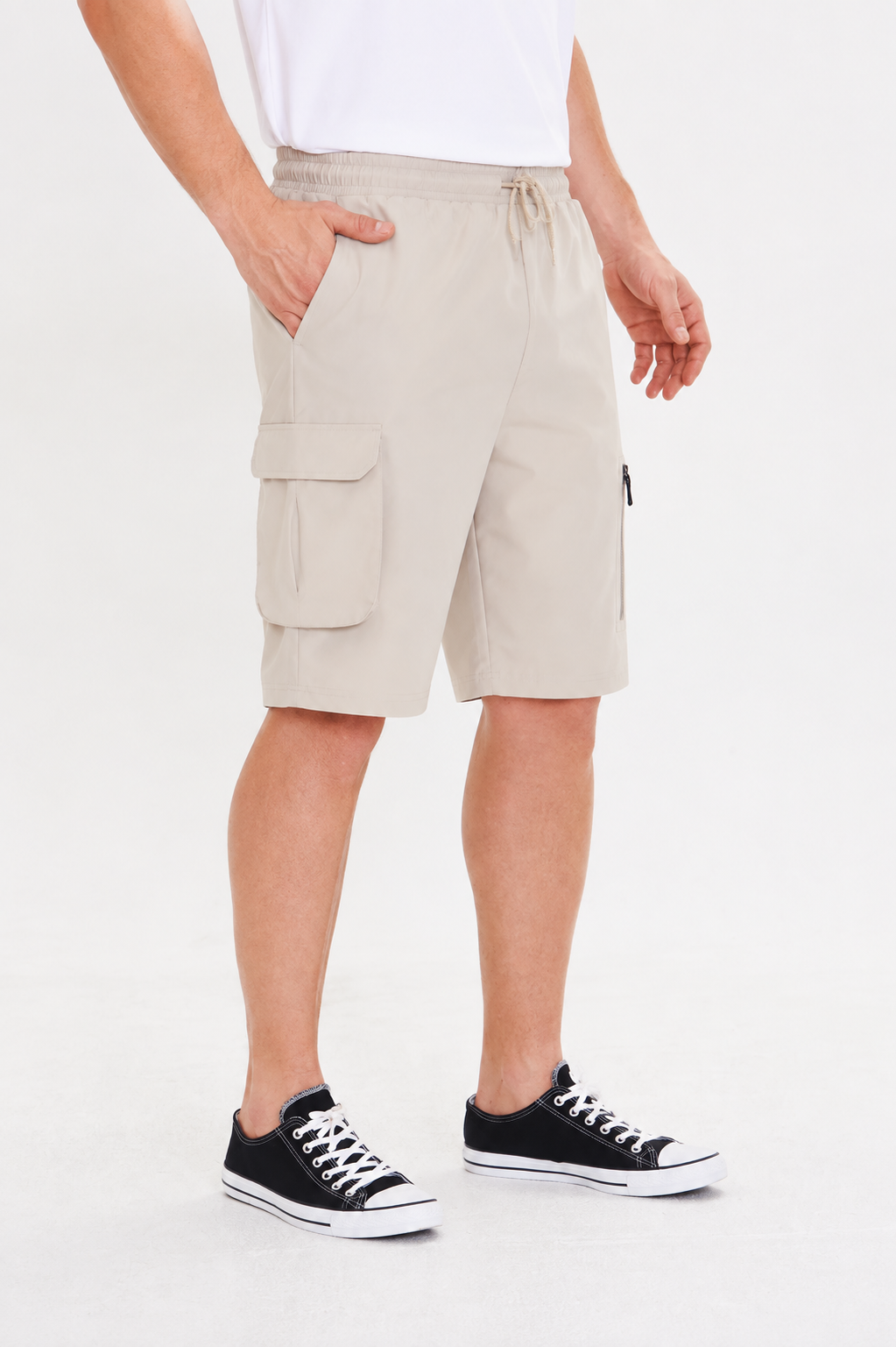 Erkek StretchFit Kargo Cepli Esnek Şort Taş 6040-T