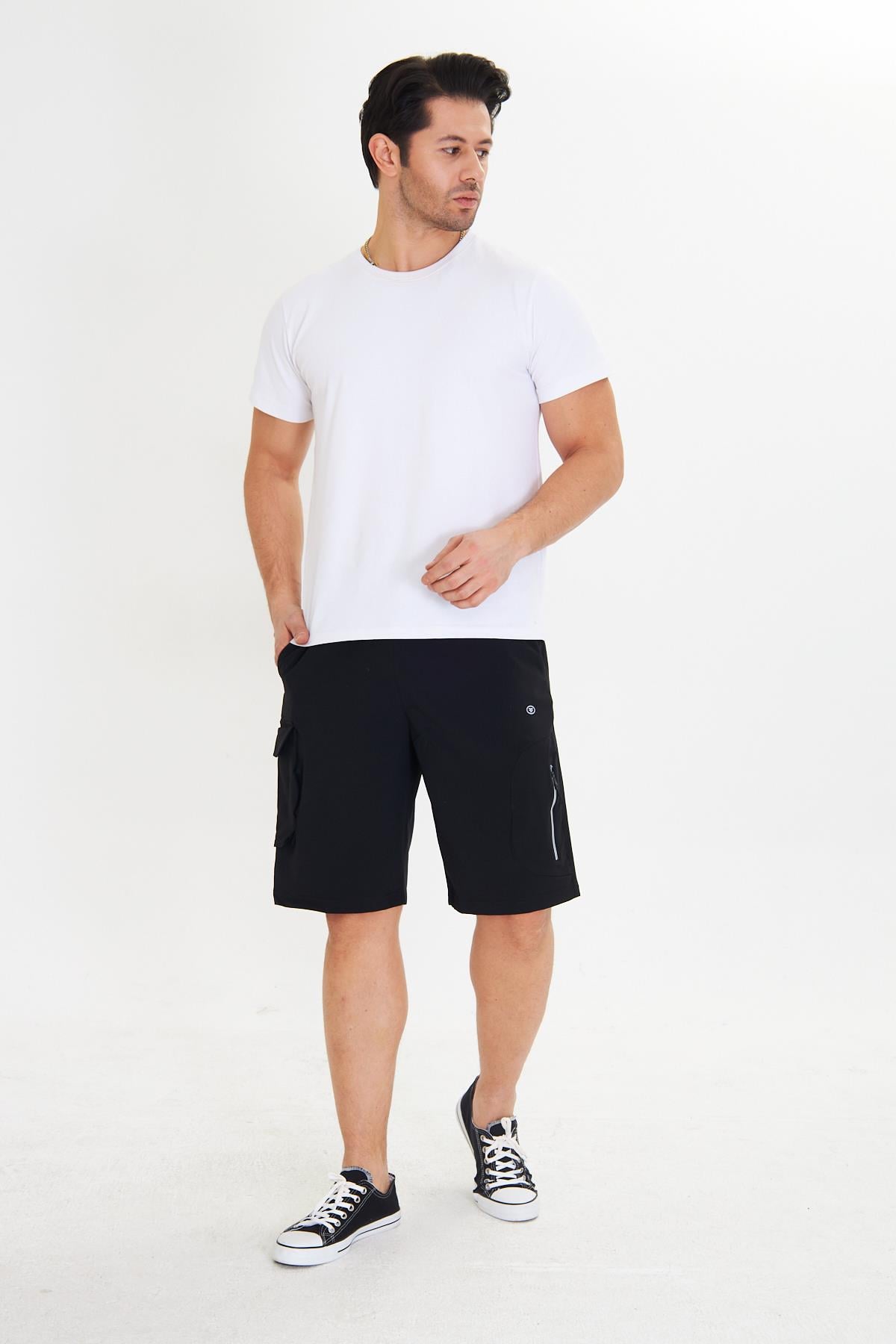 Erkek StretchFit Kargo Cepli Esnek Şort Siyah 6040-S