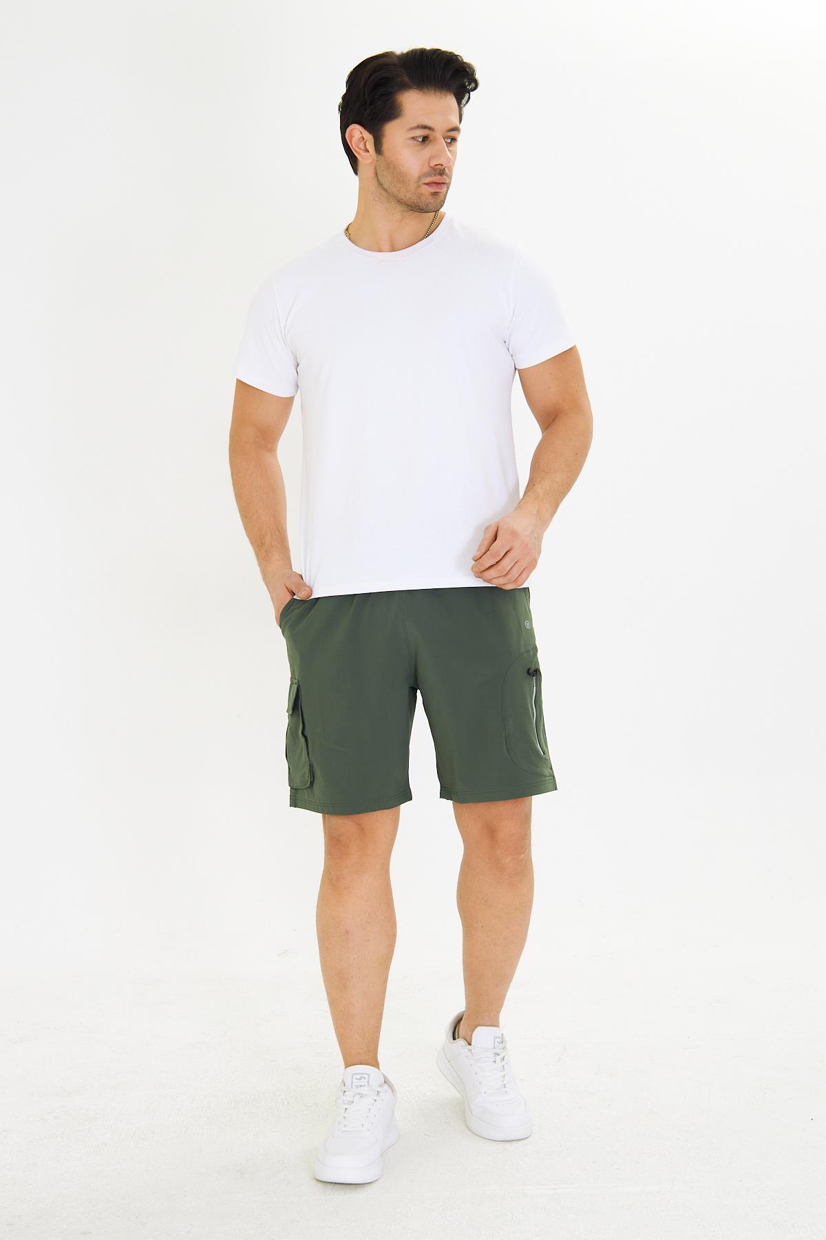 Erkek StretchFit Kargo Cepli Esnek Şort Haki 6040-H
