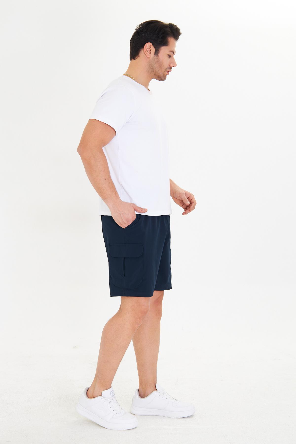 Erkek StretchFit Kargo Cepli Esnek Şort Lacivert 6040-L