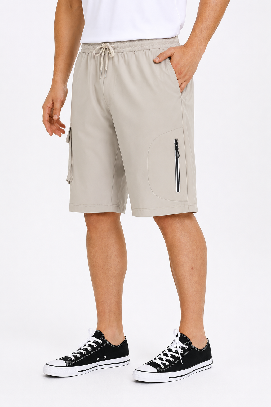 Erkek StretchFit Kargo Cepli Esnek Şort Taş 6040-T