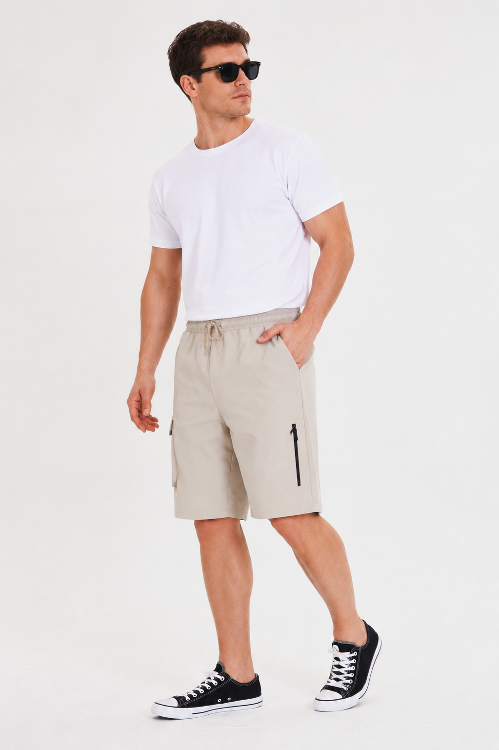 Erkek StretchFit Kargo Cepli Esnek Şort Taş 6040-T