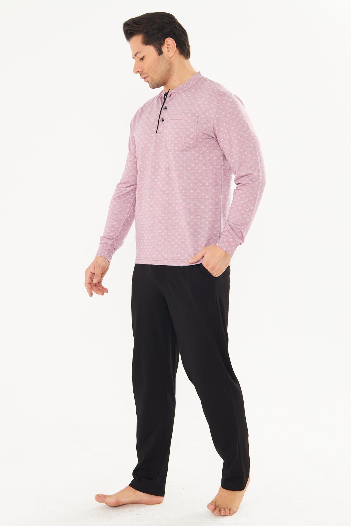 Erkek Pamuklu Desenli Cepli Düğmeli Pijama Takımı 5289