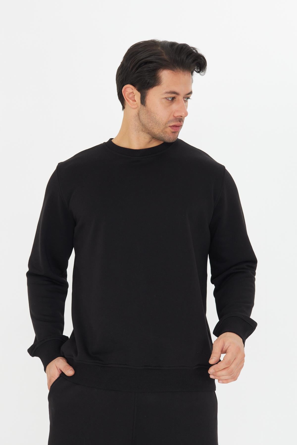 Şardonsuz 3 iplik Pamuklu Basic Bisiklet Yaka Unisex Eşofman Takımı 5738