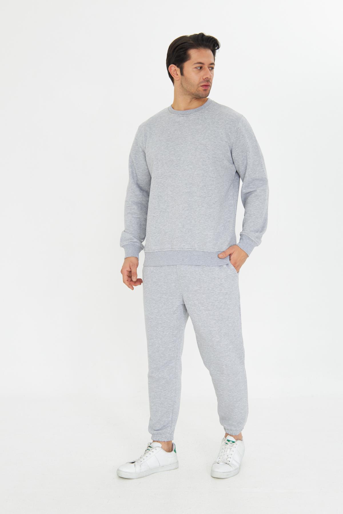 Şardonsuz 3 iplik Pamuklu Basic Bisiklet Yaka Unisex Eşofman Takımı 5738