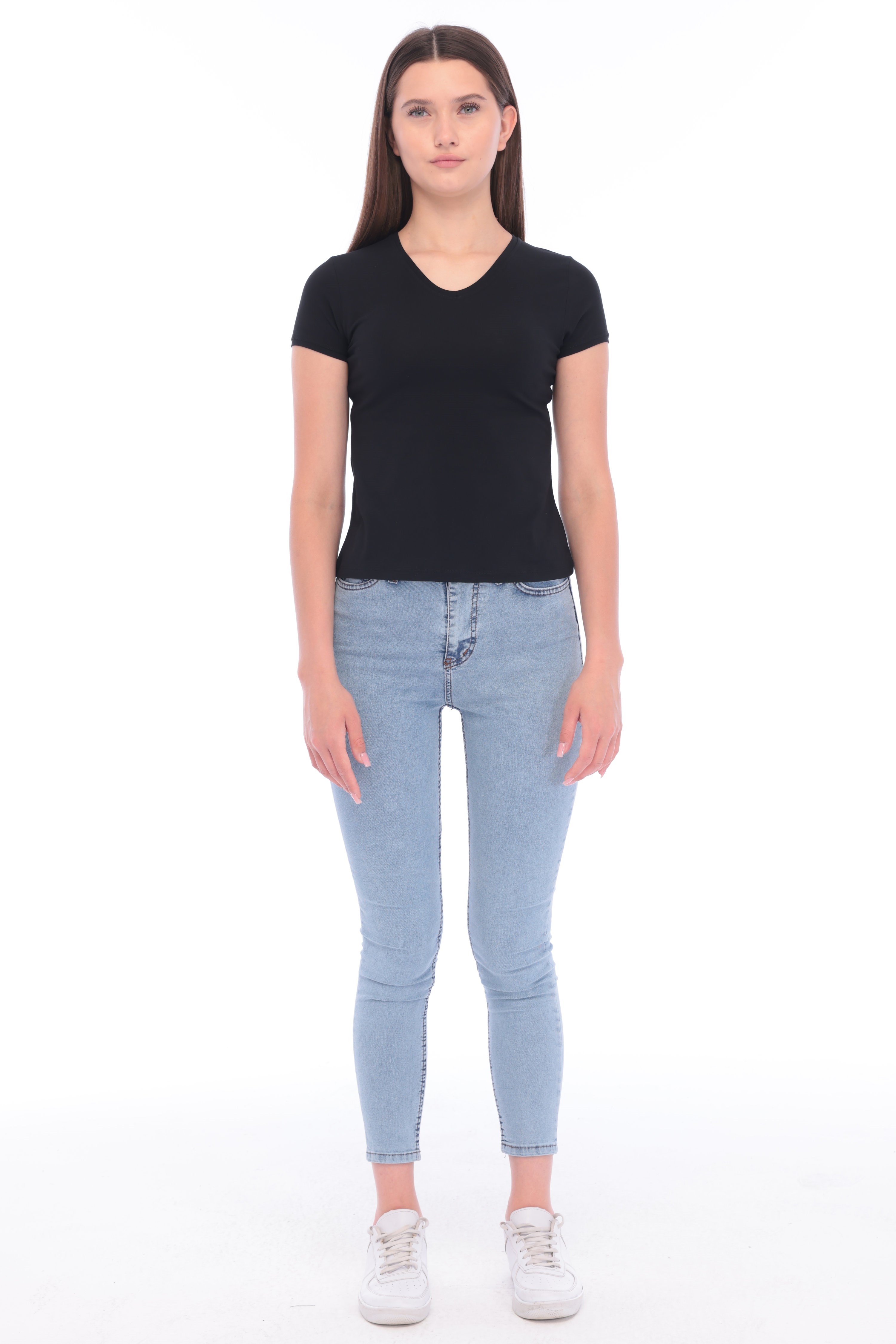 Fantasy Pamuklu Kadın Basic T-Shirt Siyah-5013-S