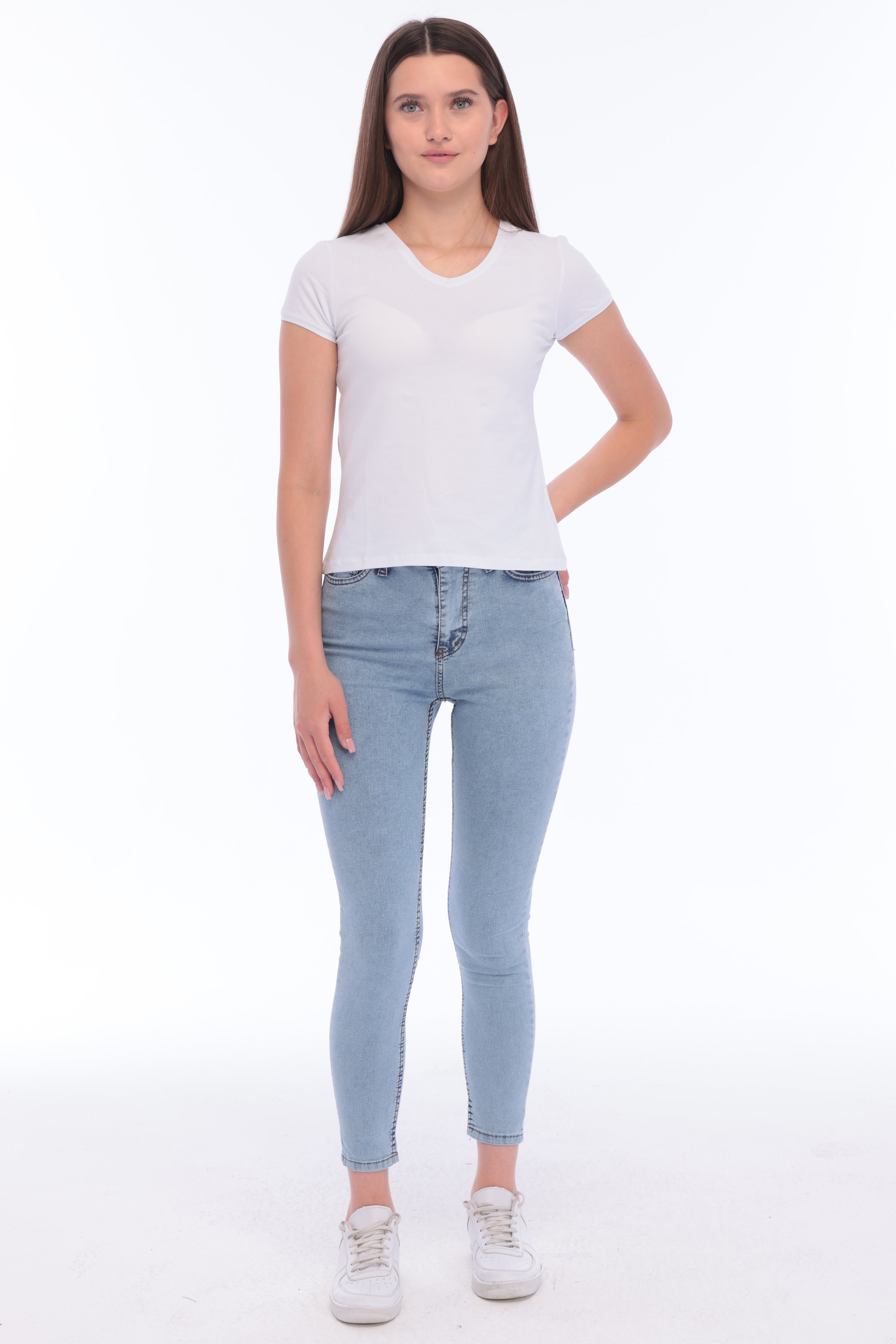 Fantasy Pamuklu Kadın Basic T-Shirt Beyaz-5013-B