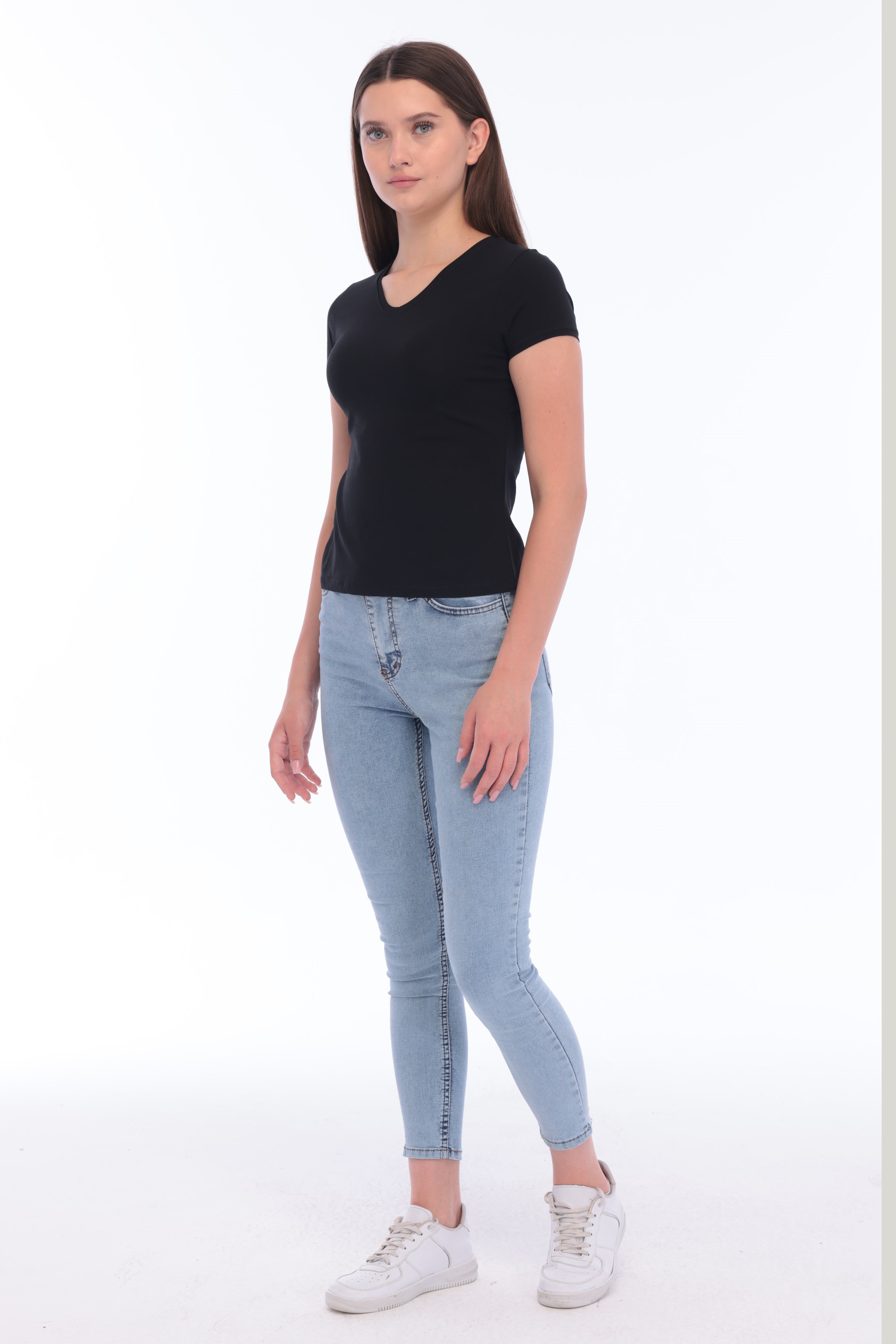 Fantasy Pamuklu Kadın Basic T-Shirt Siyah-5013-S