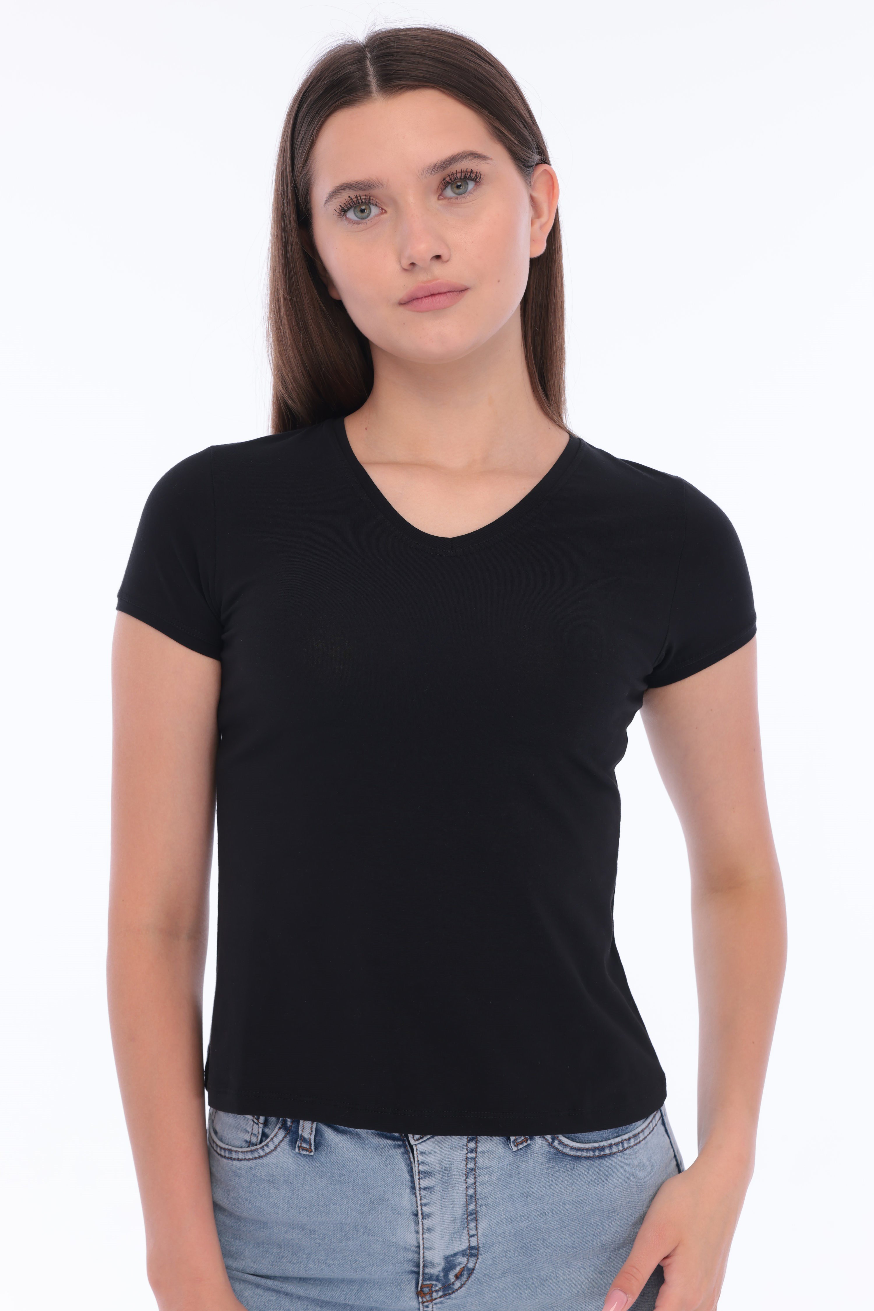 Fantasy Pamuklu Kadın Basic T-Shirt Siyah-5013-S