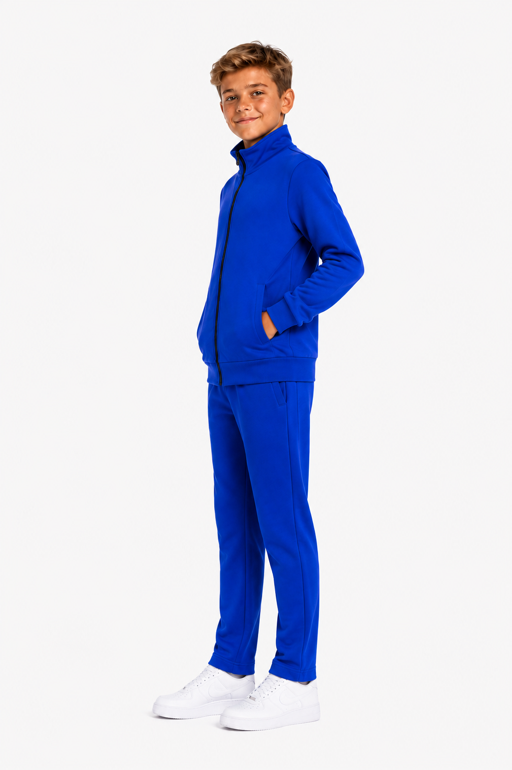 Unisex Çocuk Şardonlu Dik Yaka Eşofman Takımı Saks-311