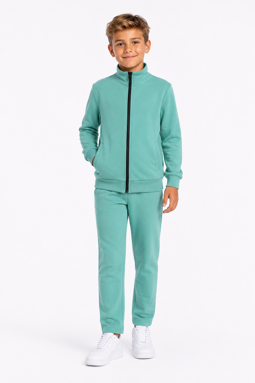 Unisex Çocuk Şardonlu Dik Yaka Eşofman Takımı Mint-311