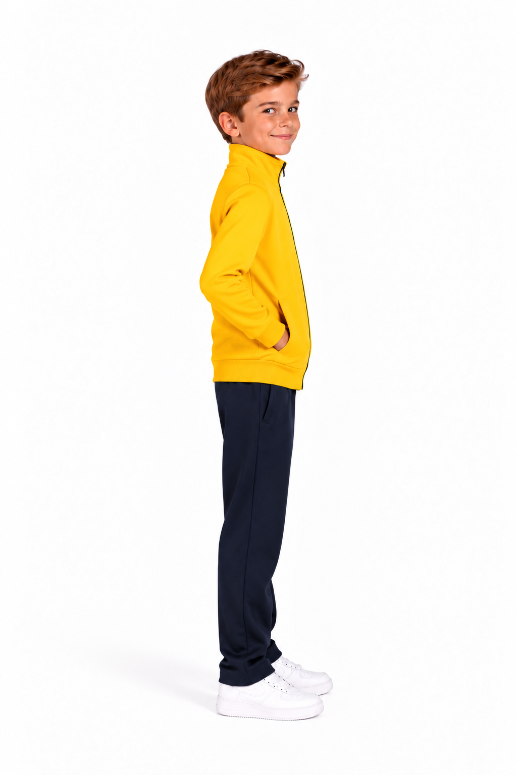 Unisex Çocuk Şardonlu Dik Yaka Eşofman Takımı Sarı-311