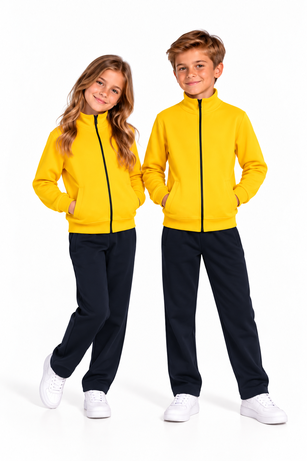 Unisex Çocuk Şardonlu Dik Yaka Eşofman Takımı Sarı-311
