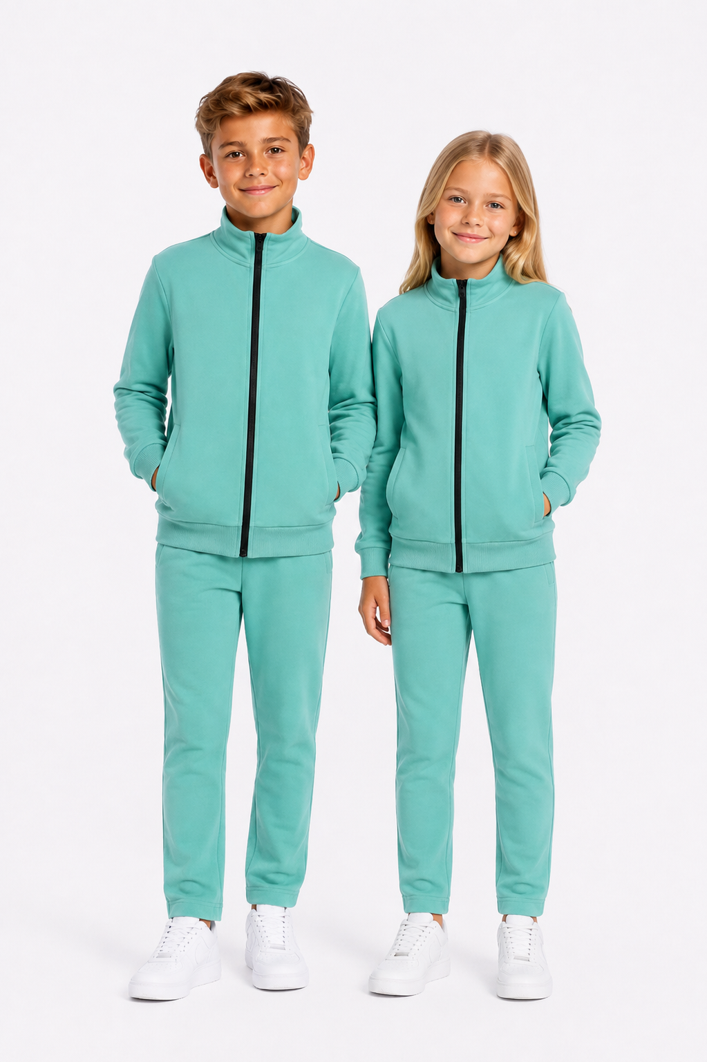Unisex Çocuk Şardonlu Dik Yaka Eşofman Takımı Mint-311