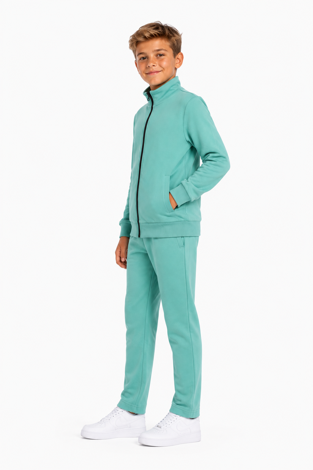 Unisex Çocuk Şardonlu Dik Yaka Eşofman Takımı Mint-311