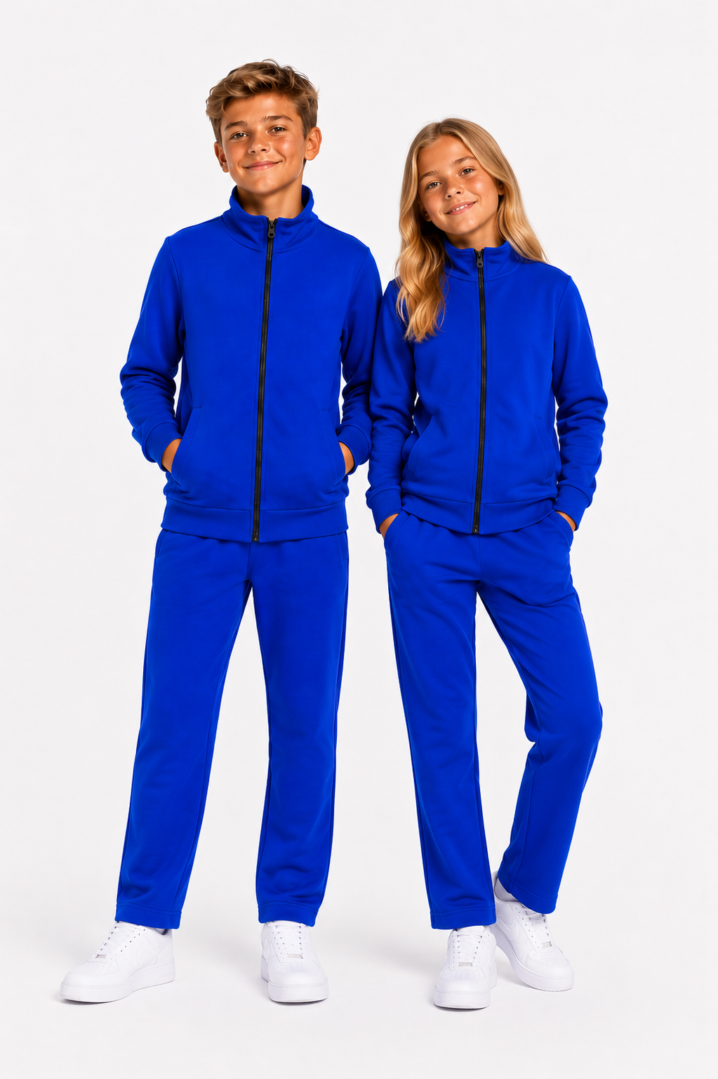 Unisex Çocuk Şardonlu Dik Yaka Eşofman Takımı Saks-311