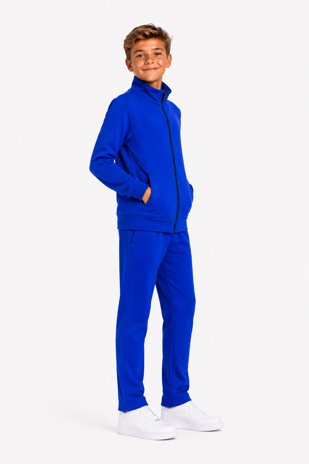 Unisex Çocuk Şardonlu Dik Yaka Eşofman Takımı Saks-311