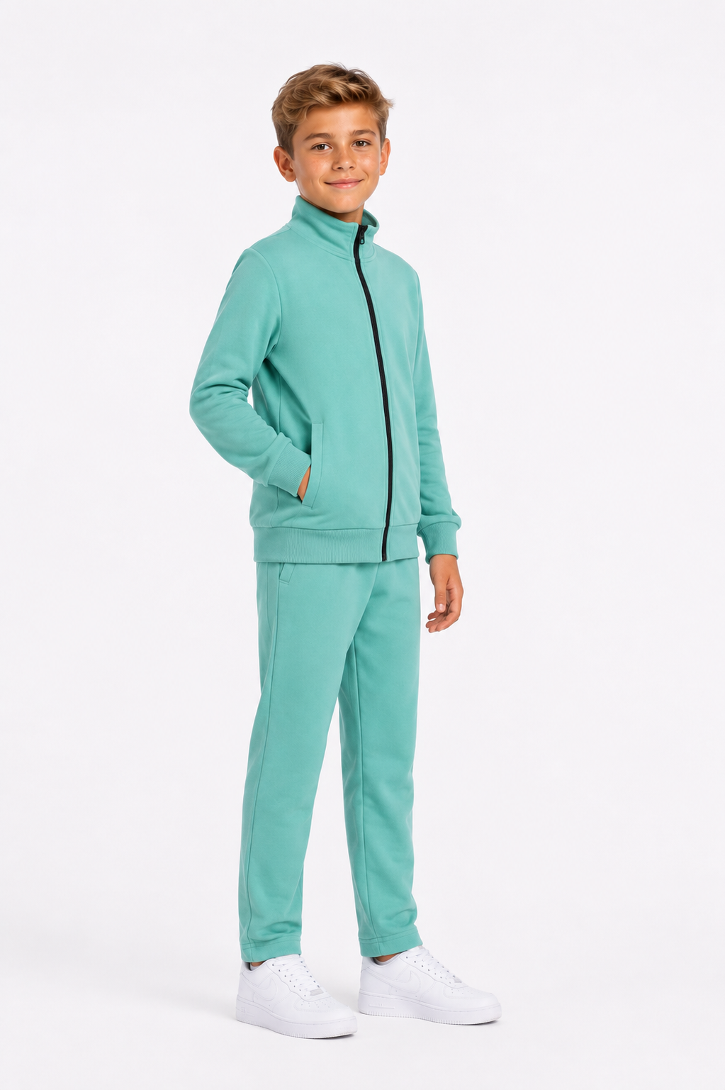 Unisex Çocuk Şardonlu Dik Yaka Eşofman Takımı Mint-311