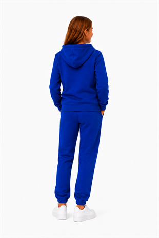 Unisex Çocuk Şardonlu Kapüşonlu Yaka Eşofman Takımı Saks-310