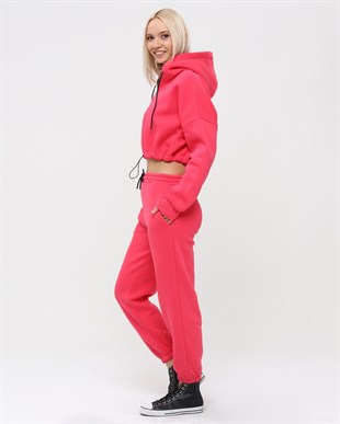 Yarım Fermuarlı Kapüşonlu Crop Sweatshirt 5502F