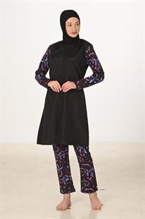 Tam Kapalı Desenli Paraşüt Kumaş Tesettür Mayo 3425