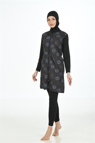 Tam Kapalı Desenli Paraşüt Kumaş Tesettür Mayo 3362