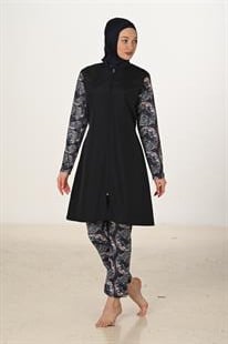 Tam Kapalı Desenli Paraşüt Kumaş Tesettür Mayo 3432