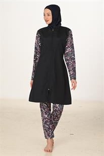 Tam Kapalı Desenli Paraşüt Kumaş Tesettür Mayo 3430