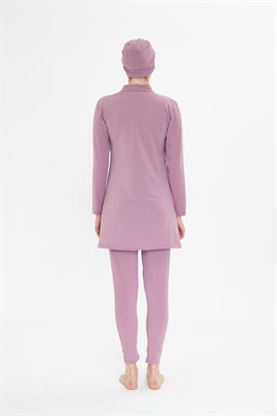 Tam Kapalı Likralı Tesettür Mayo Pembe 3485-P