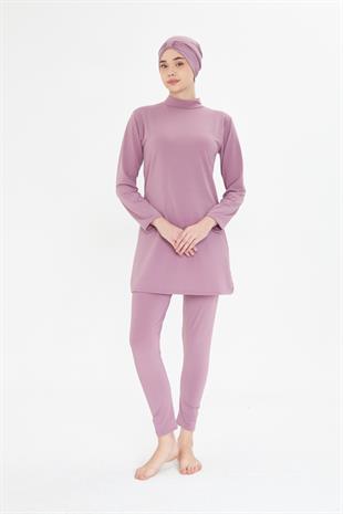 Tam Kapalı Likralı Tesettür Mayo Pembe 3485-P