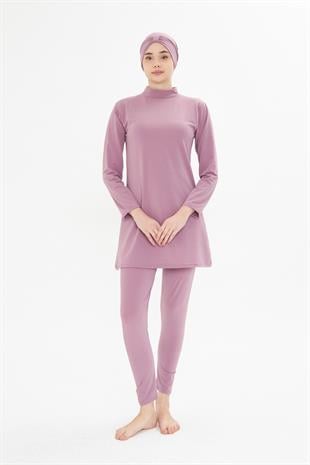 Tam Kapalı Likralı Tesettür Mayo Pembe 3485-P