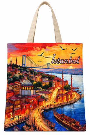 İstanbul Sarıyer Deseni Baskılı Pamuklu Bez Çanta 35x40cm -BC13