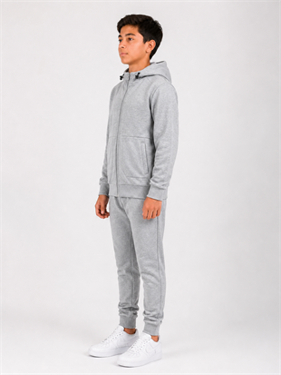 Unisex Çocuk Pamuklu Kapüşonlu Eşofman Takımı 26109 -Gri Melanj
