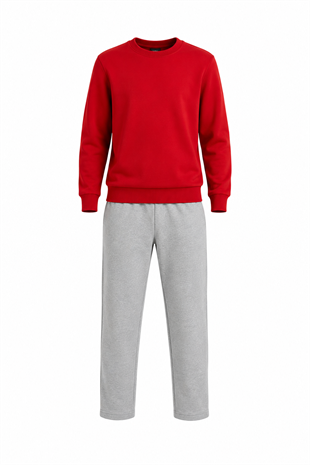 Unisex Çocuk Şardonlu Bisiklet Yaka Eşofman Takımı Kırmızı-301