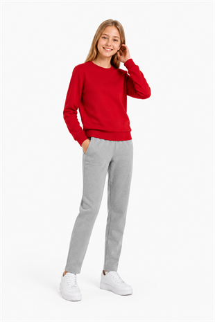 Unisex Çocuk Şardonlu Bisiklet Yaka Eşofman Takımı Kırmızı-301